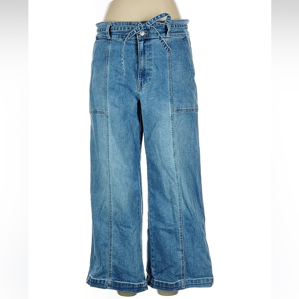 Hudson size 14 wide leg belted waist front seam denim jeans